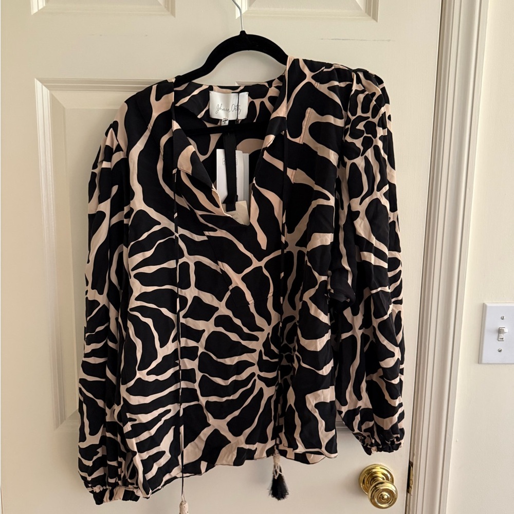 Johanna Ortiz Black and Cream Patterned Blouse